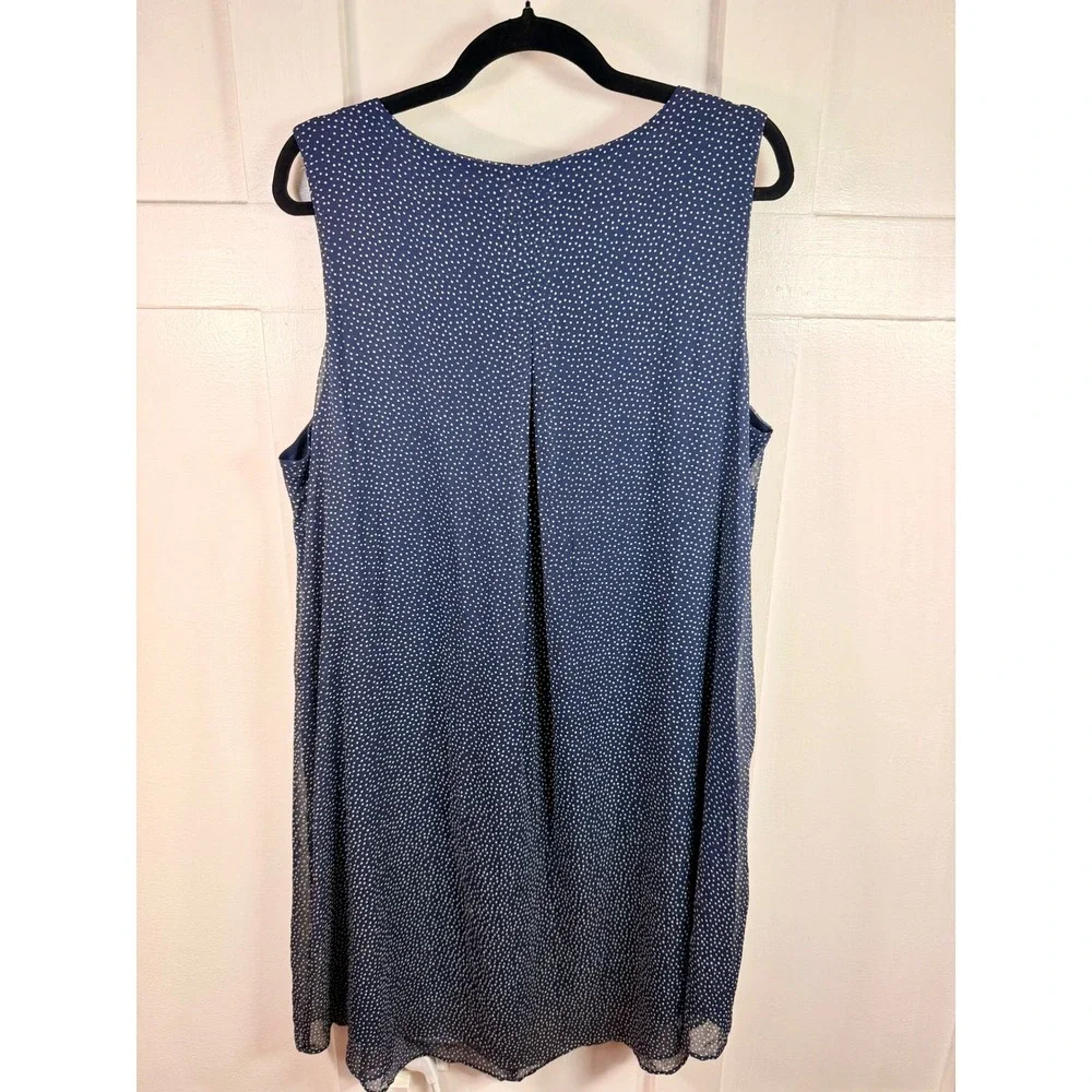 Emma & Michele Navy Blue Polka Dot Ruffle Front Sleeveless Shift Dress 2X - Picture 7 of 10